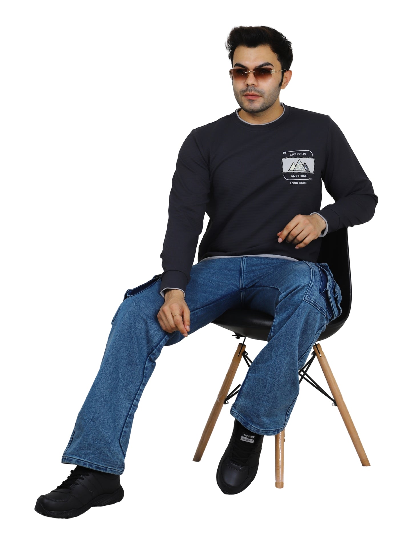 Men's Sweatshirt Mountain Crest Pullover Full Sleeve Crew Neck Charcoal