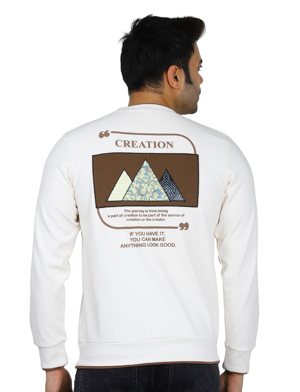 Men's Sweatshirt Mountain Crest Pullover Full Sleeve Crew Neck White