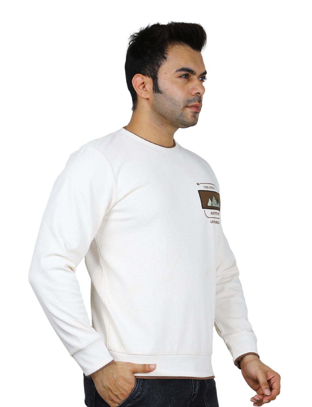 Men's Sweatshirt Mountain Crest Pullover Full Sleeve Crew Neck White