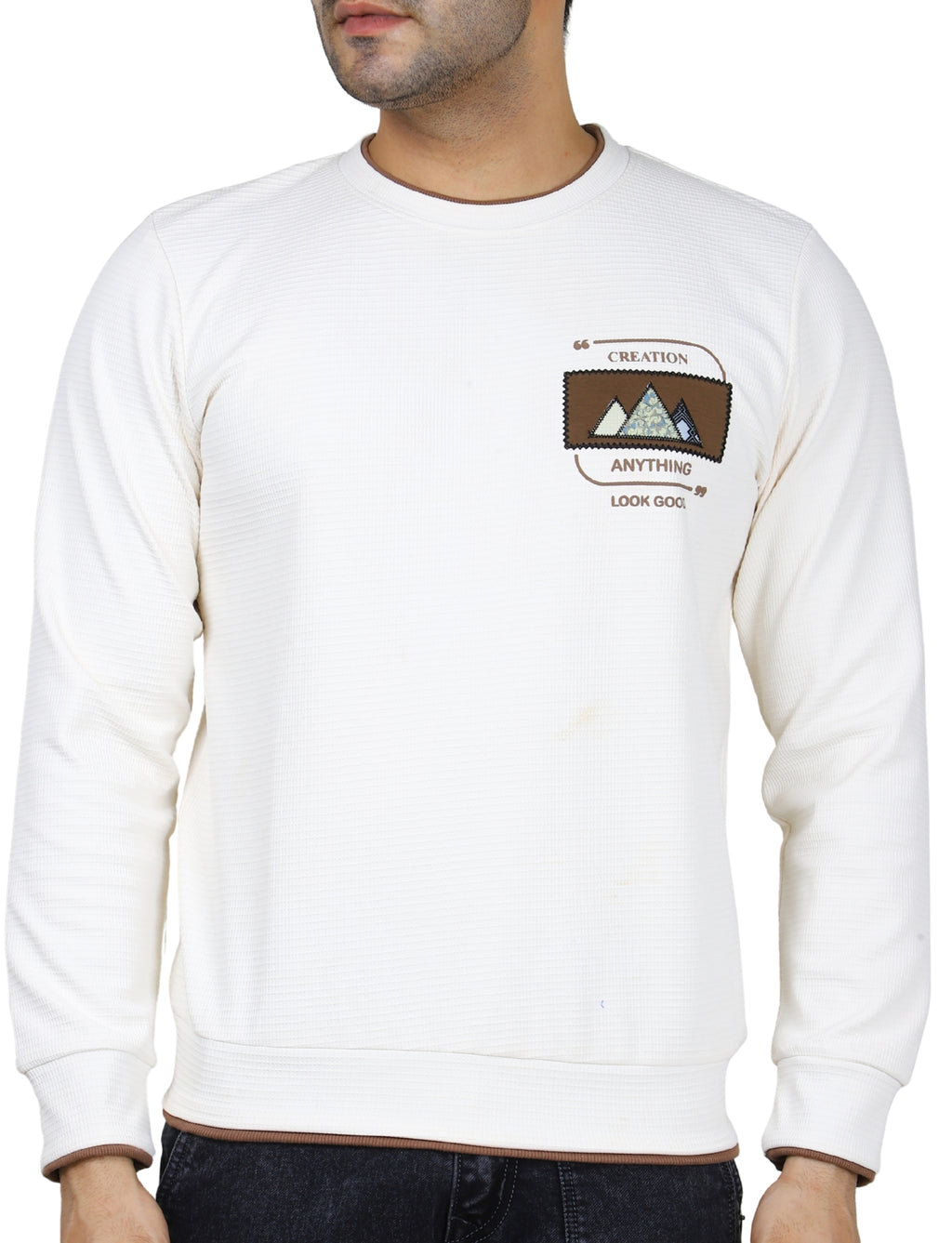 Men's Sweatshirt Mountain Crest Pullover Full Sleeve Crew Neck White