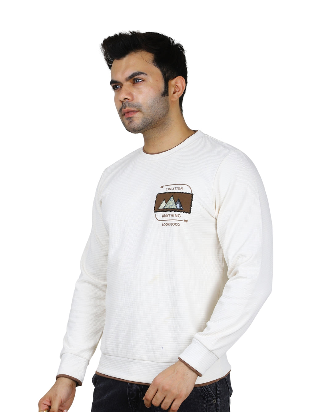 Men's Sweatshirt Mountain Crest Pullover Full Sleeve Crew Neck White