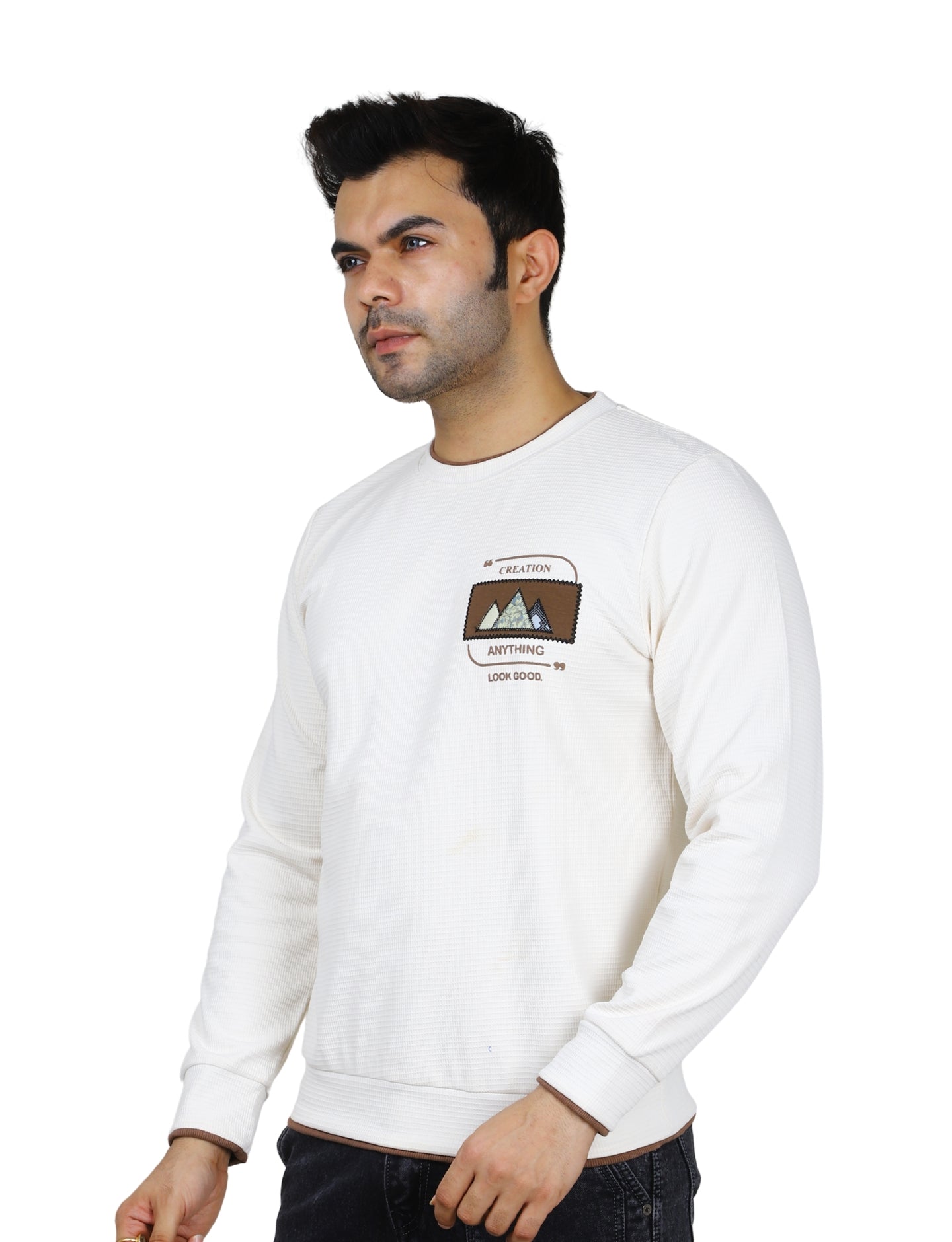 Men's Sweatshirt Mountain Crest Pullover Full Sleeve Crew Neck White