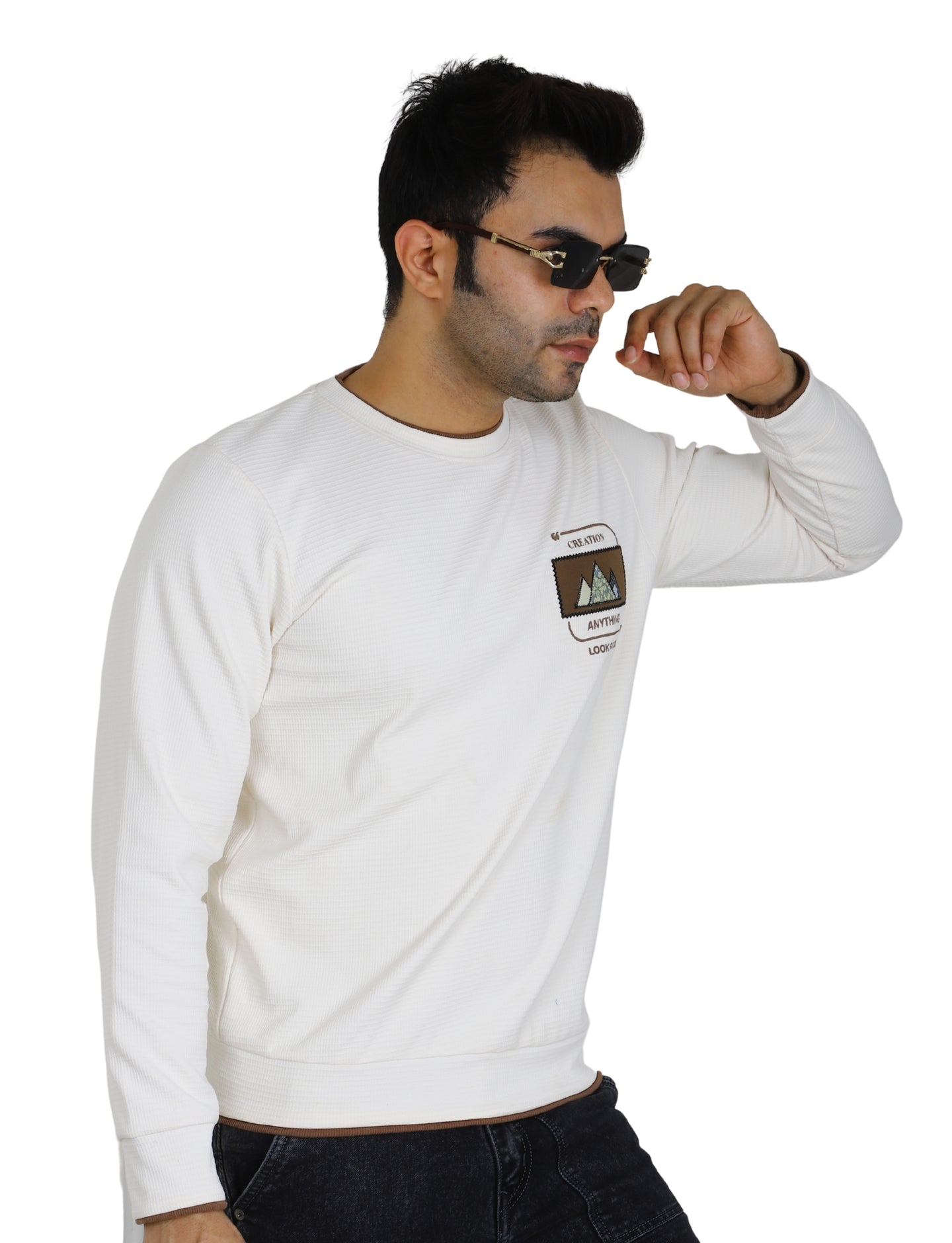 Men's Sweatshirt Mountain Crest Pullover Full Sleeve Crew Neck White