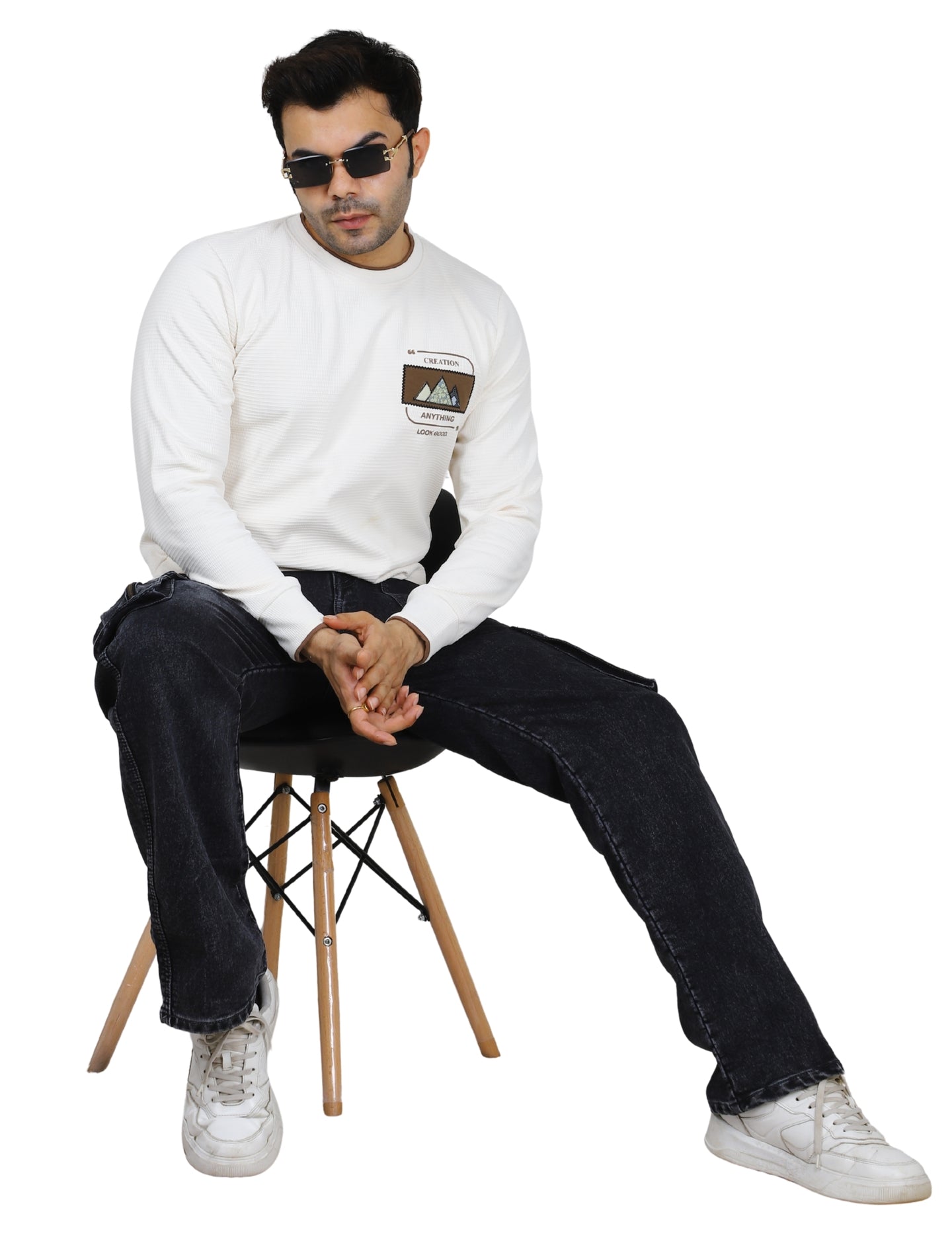 Men's Sweatshirt Mountain Crest Pullover Full Sleeve Crew Neck White