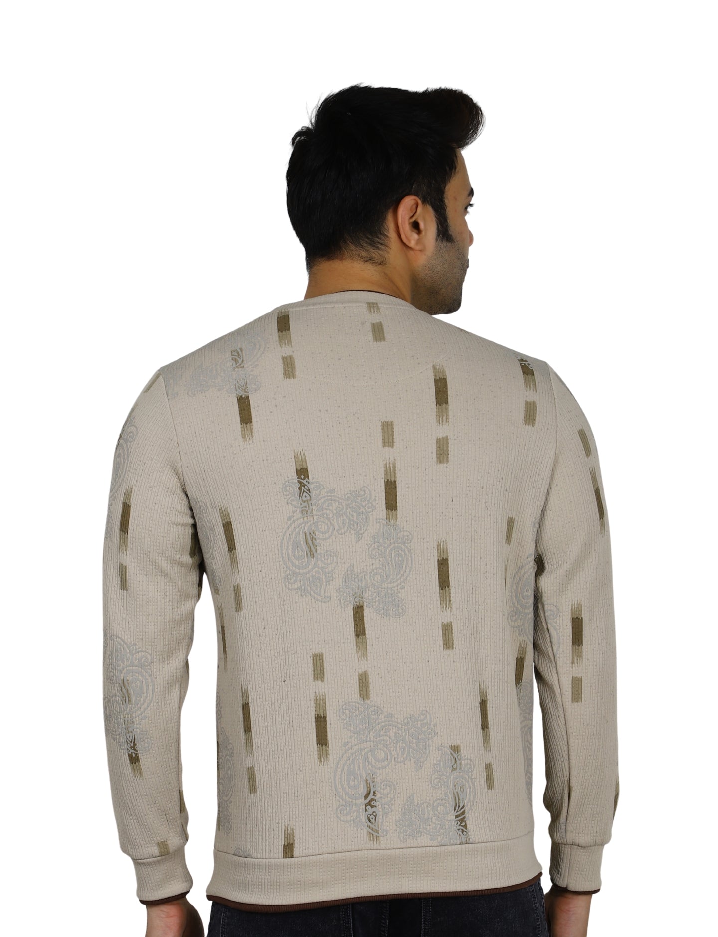 Men's Sweatshirt Urban Print Pullover Vintage Crew Neck Beige