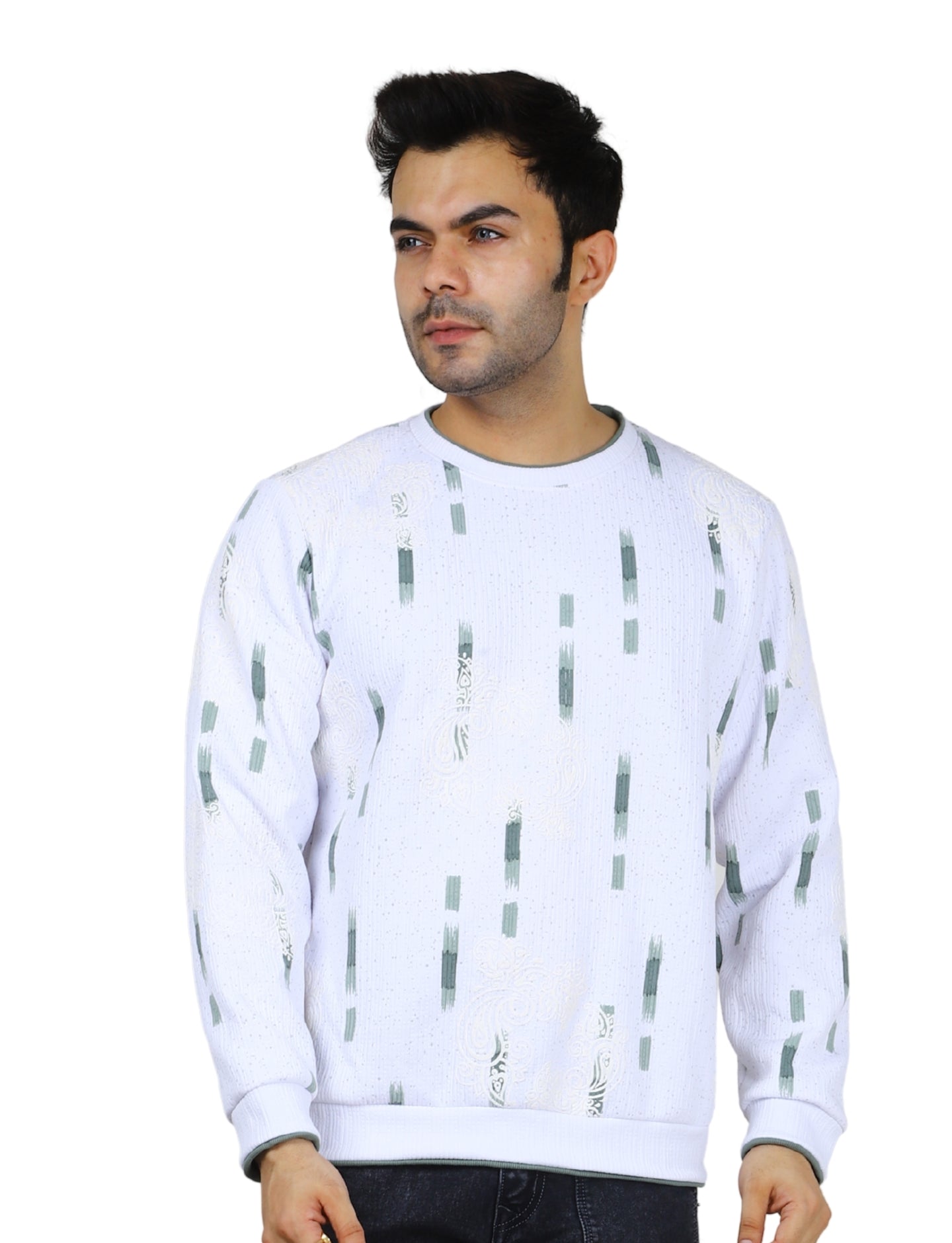 Men's Sweatshirt Urban Print Pullover Vintage Crew Neck White