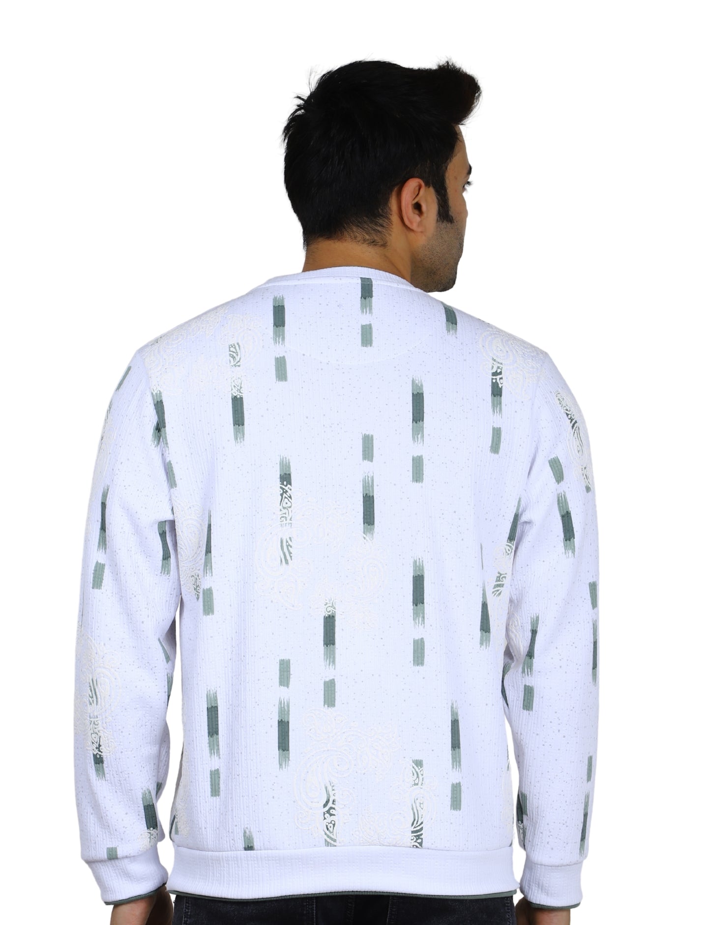 Men's Sweatshirt Urban Print Pullover Vintage Crew Neck White