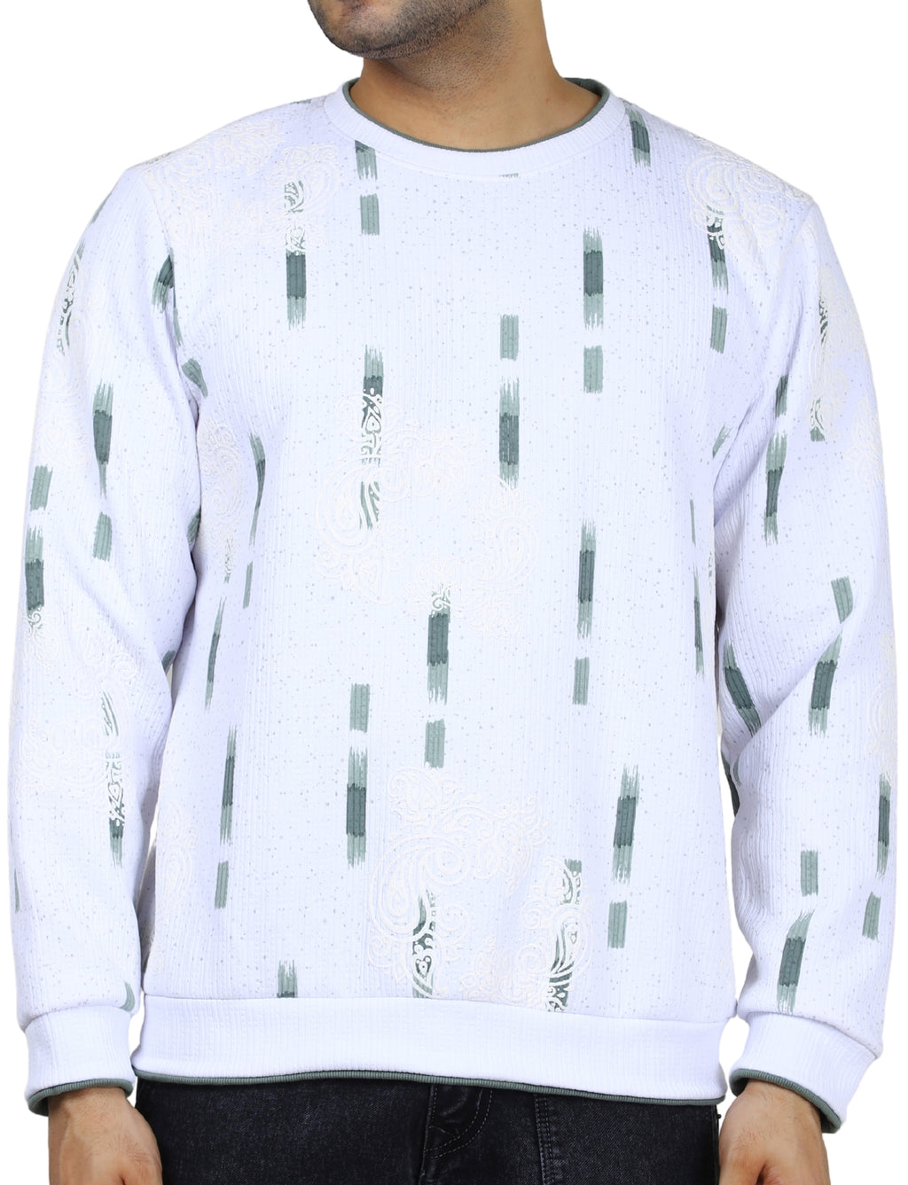 Men's Sweatshirt Urban Print Pullover Vintage Crew Neck White