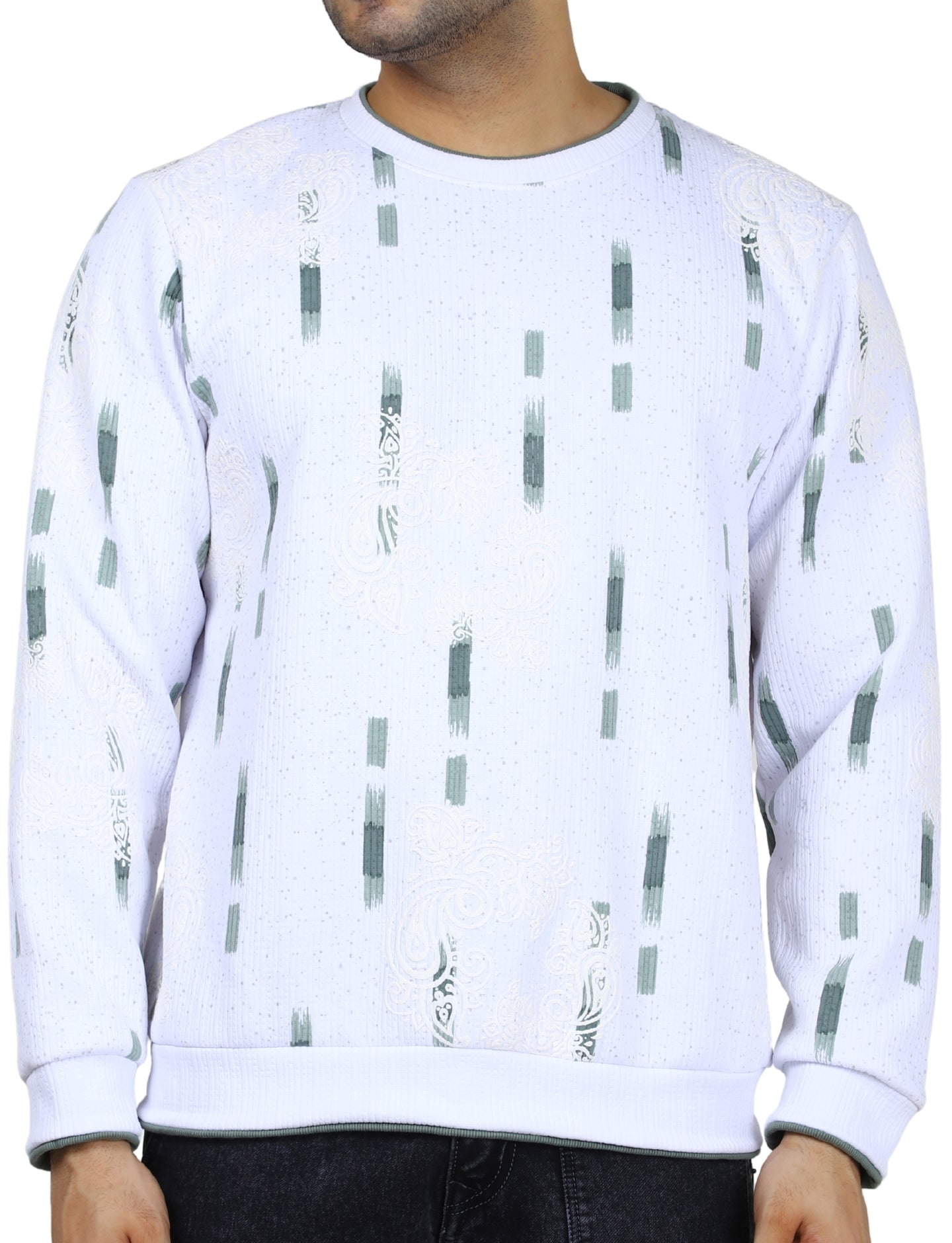 Men's Sweatshirt Urban Print Pullover Vintage Crew Neck White