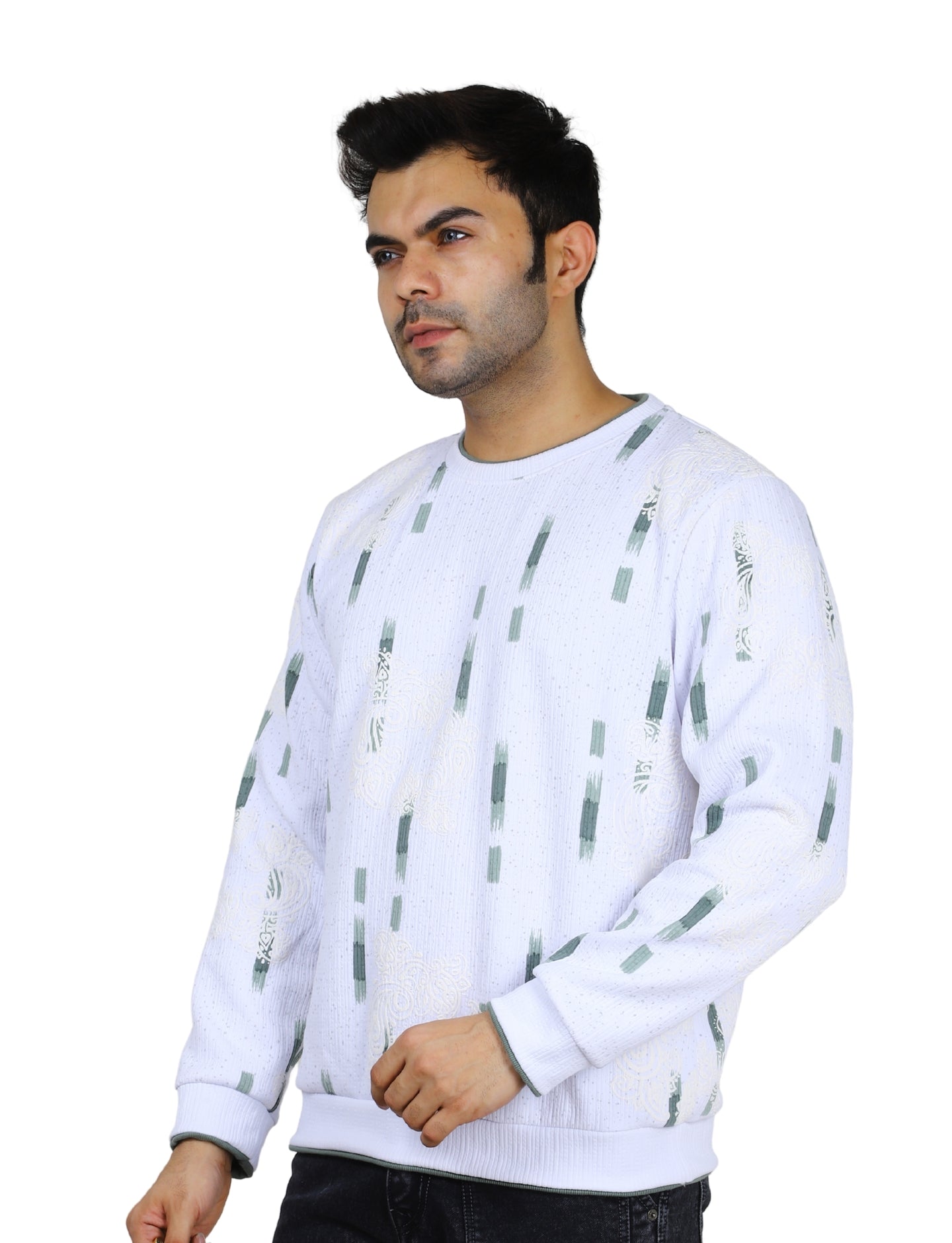 Men's Sweatshirt Urban Print Pullover Vintage Crew Neck White
