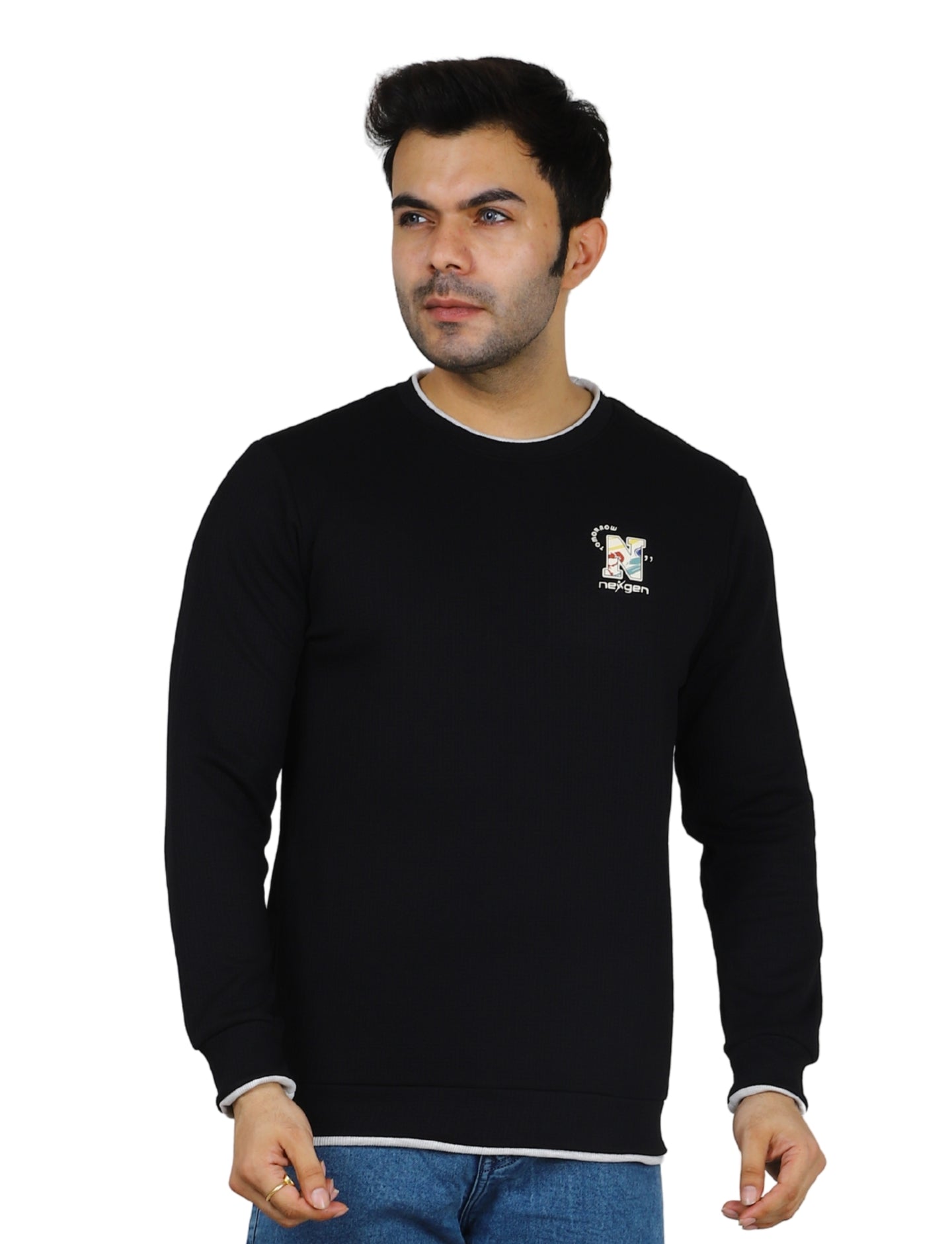 Men's Sweatshirt Full Sleeve Pullover Contrast Urban Edge Crew neck Black