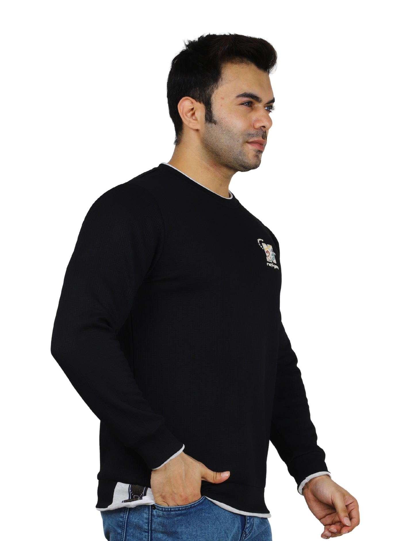 Men's Sweatshirt Full Sleeve Pullover Contrast Urban Edge Crew neck Black