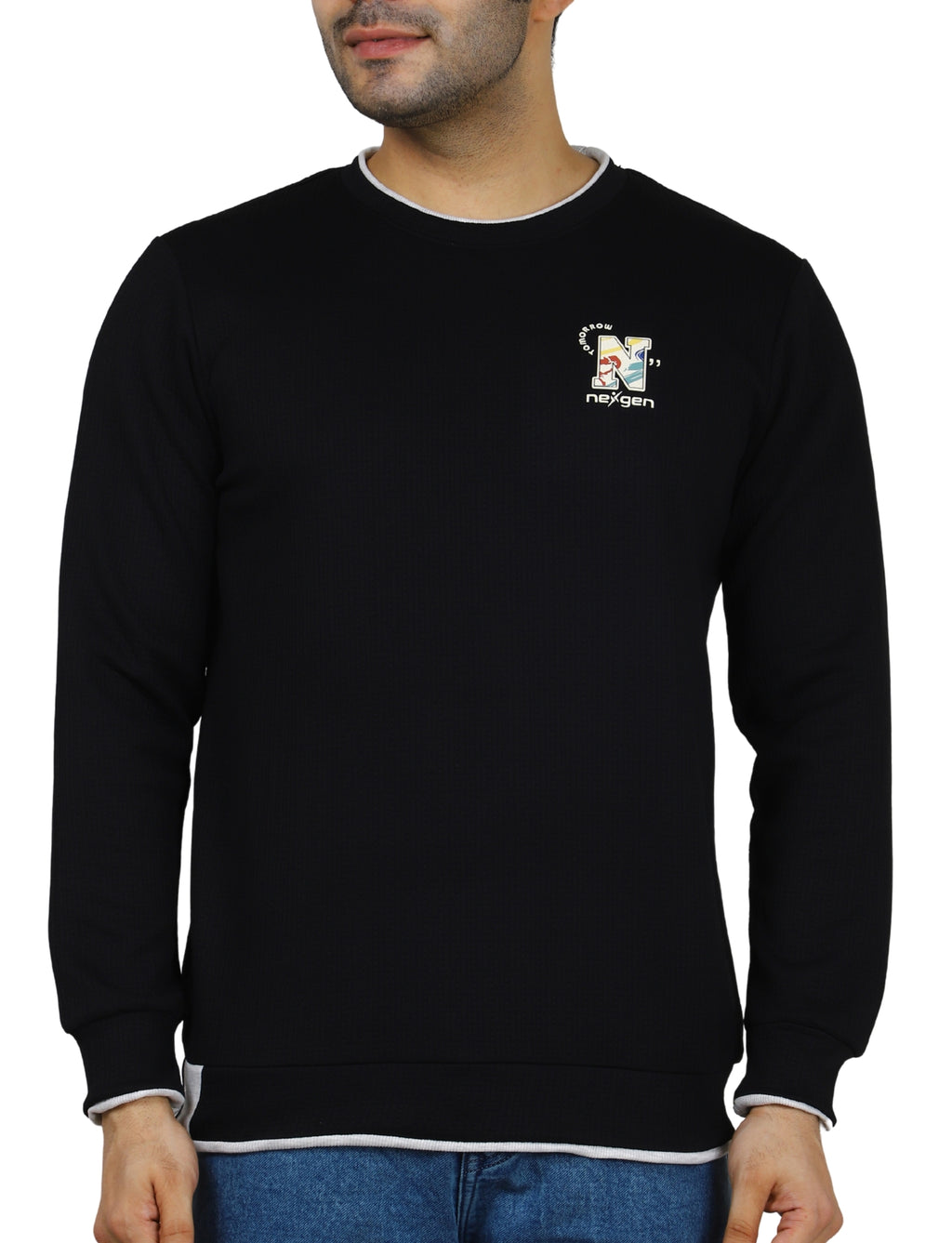 Men's Sweatshirt Full Sleeve Pullover Contrast Urban Edge Crew neck Black