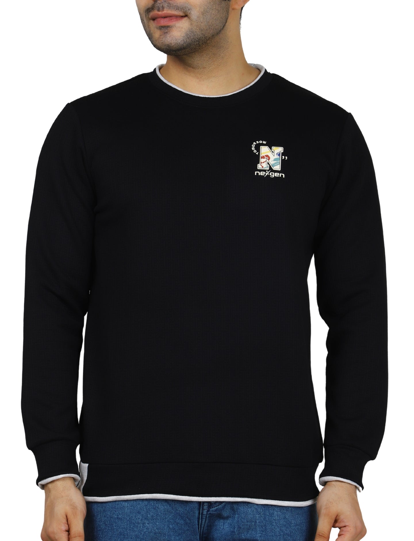 Men's Sweatshirt Full Sleeve Pullover Contrast Urban Edge Crew neck Black