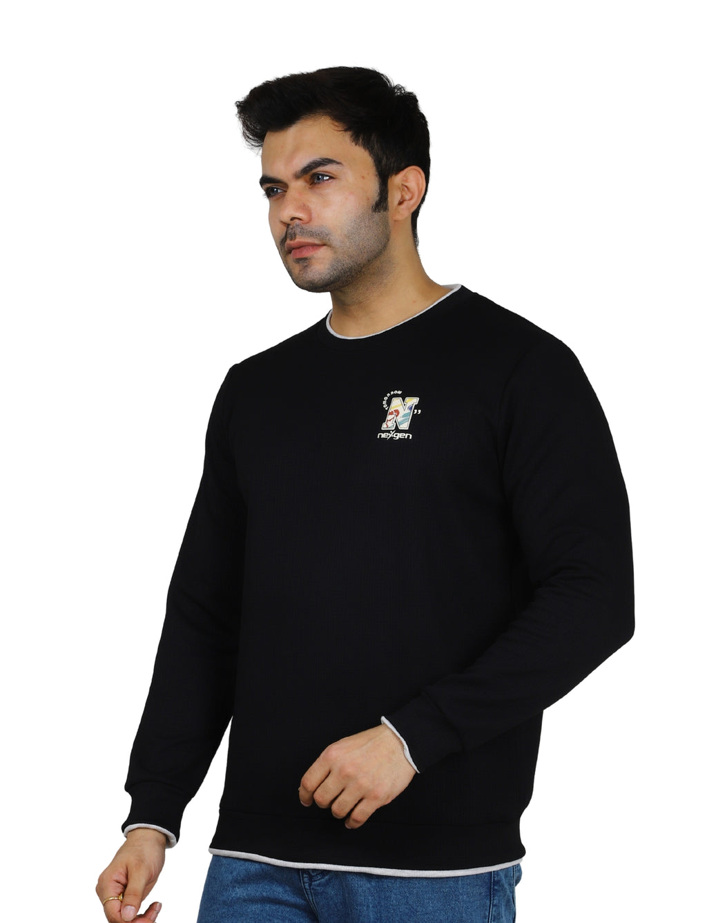 Men's Sweatshirt Full Sleeve Pullover Contrast Urban Edge Crew neck Black