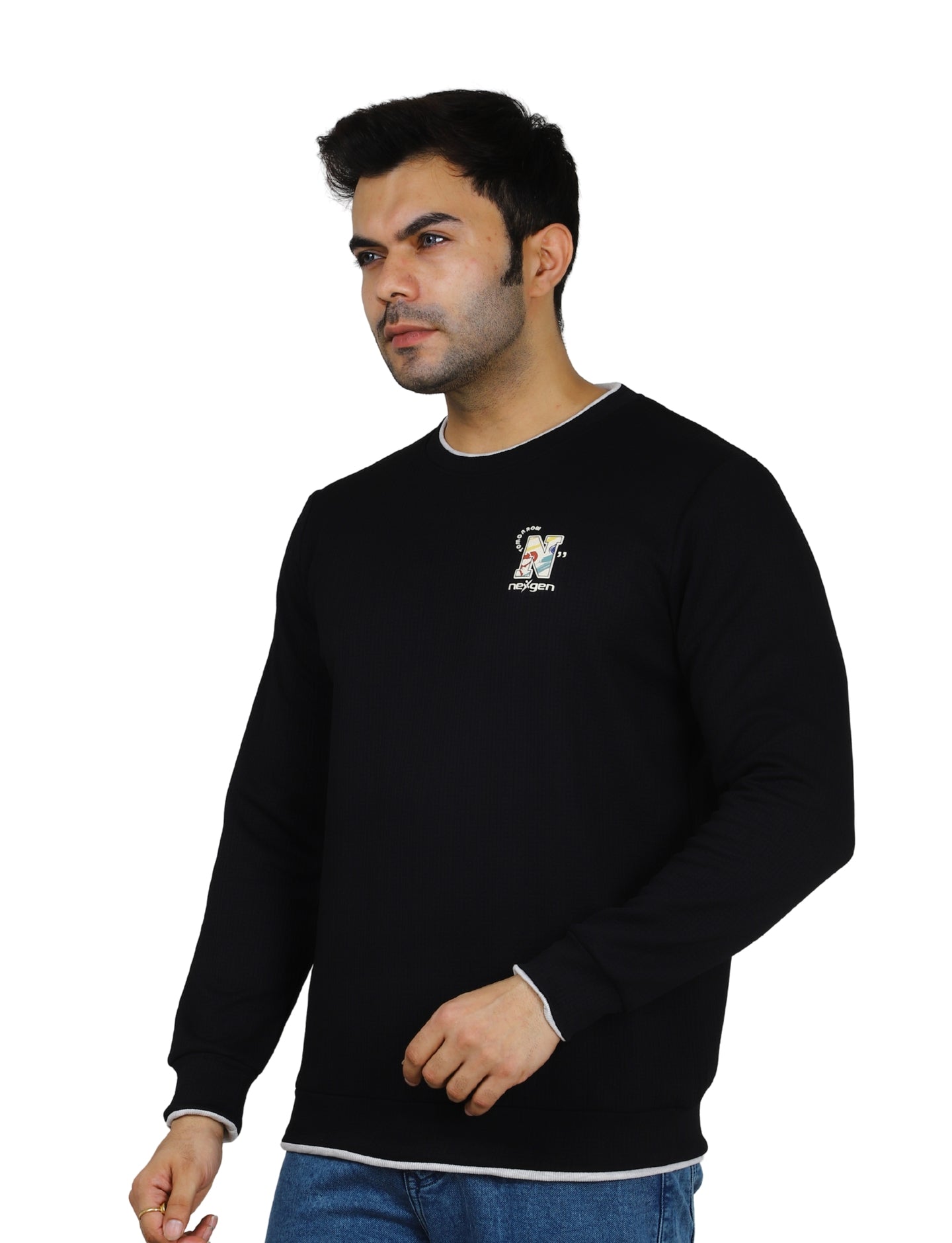 Men's Sweatshirt Full Sleeve Pullover Contrast Urban Edge Crew neck Black