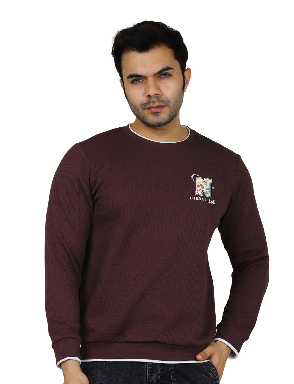 Men's Sweatshirt Full Sleeve Pullover Contrast Urban Edge Crew neck Plum