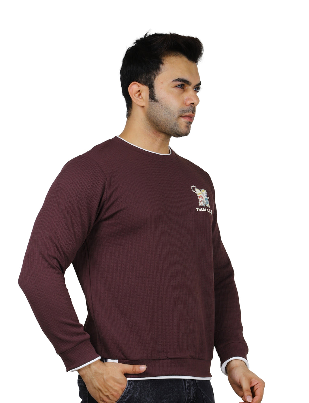 Men's Sweatshirt Full Sleeve Pullover Contrast Urban Edge Crew neck Plum