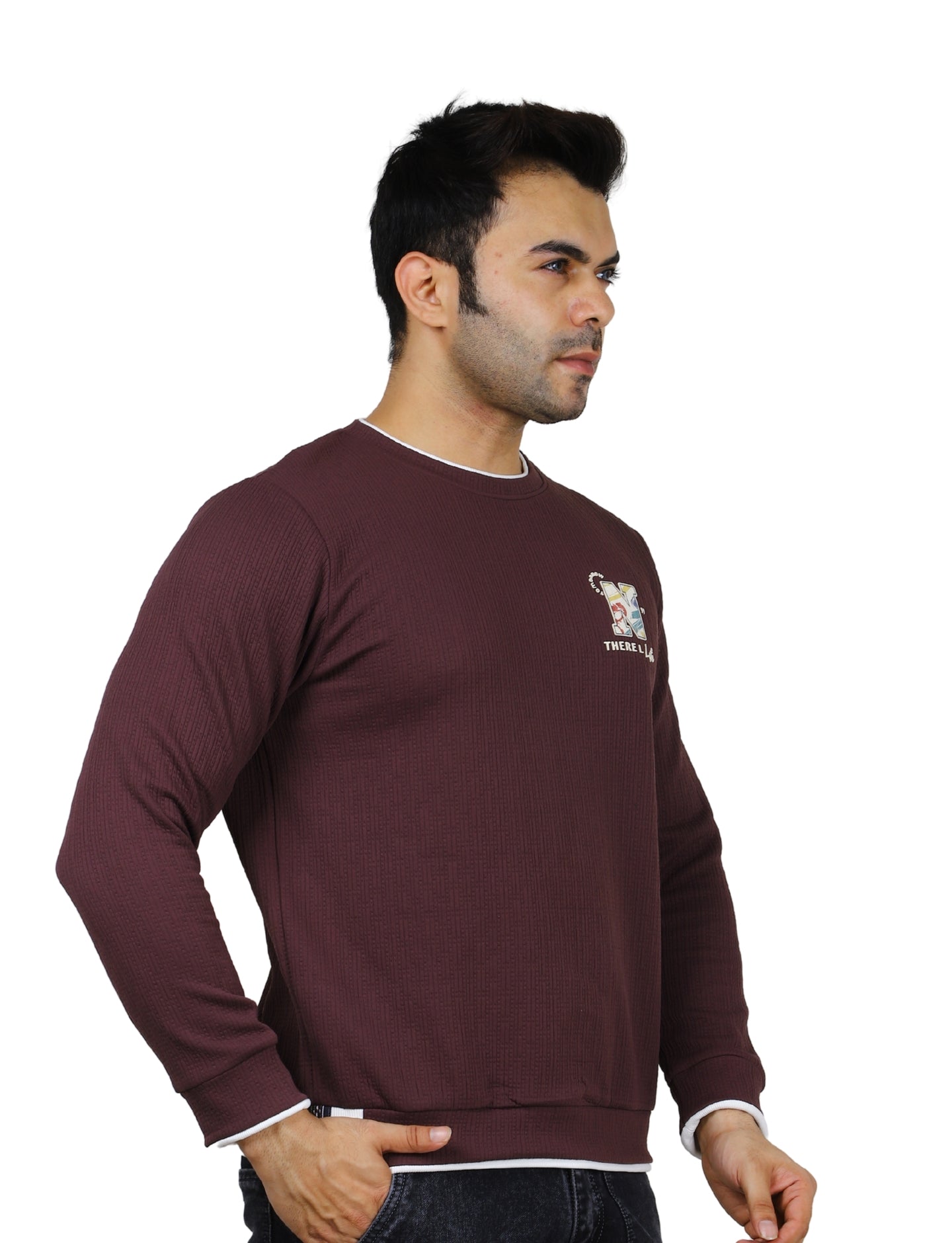 Men's Sweatshirt Full Sleeve Pullover Contrast Urban Edge Crew neck Plum