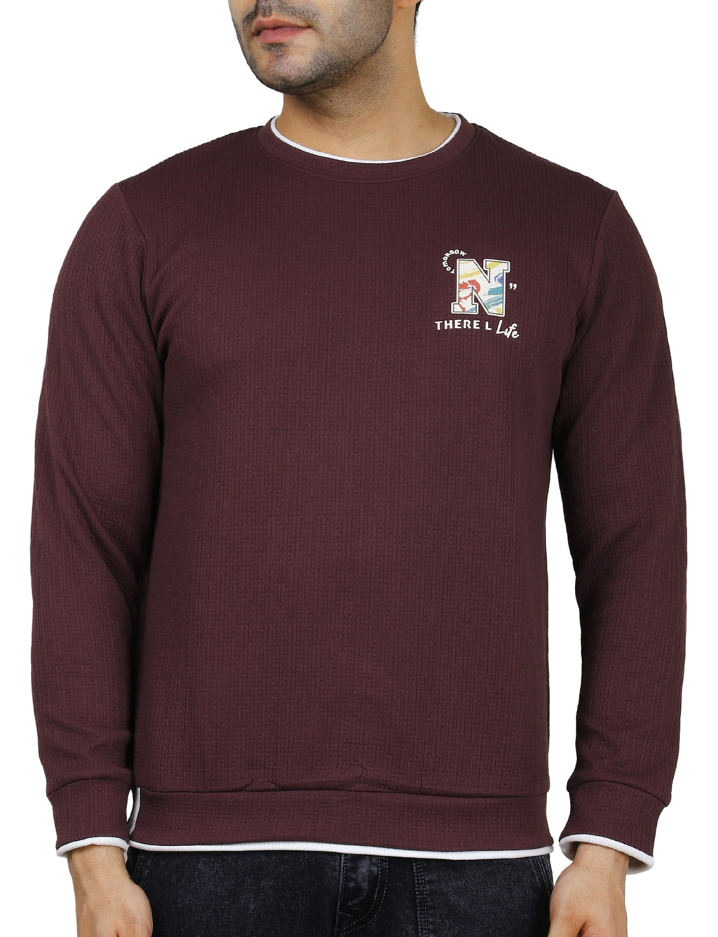 Men's Sweatshirt Full Sleeve Pullover Contrast Urban Edge Crew neck Plum