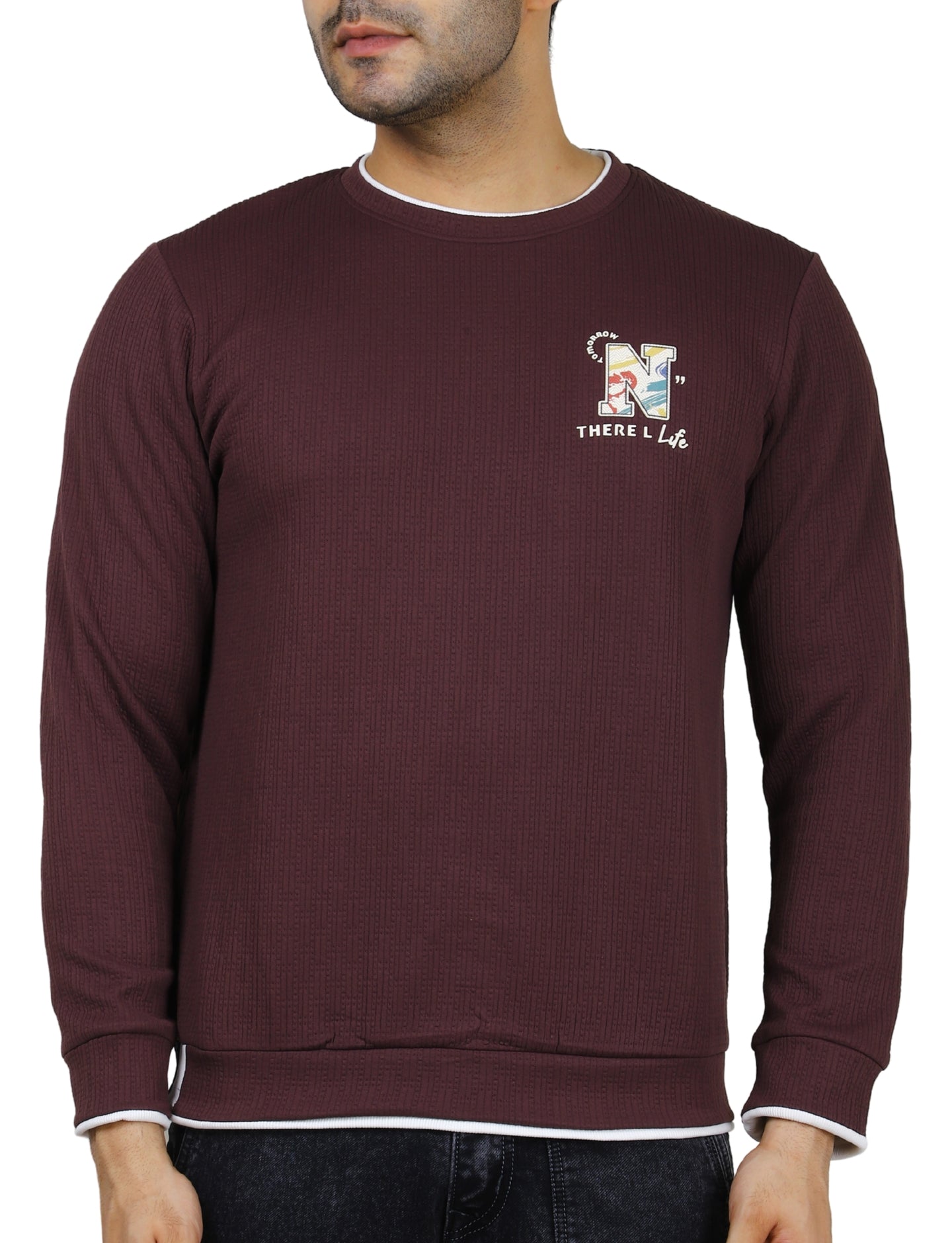 Men's Sweatshirt Full Sleeve Pullover Contrast Urban Edge Crew neck Plum
