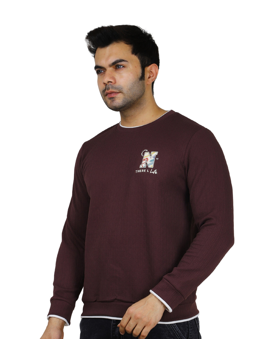 Men's Sweatshirt Full Sleeve Pullover Contrast Urban Edge Crew neck Plum