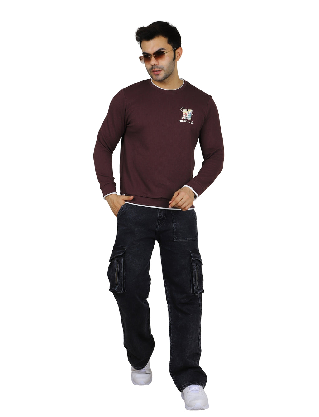 Men's Sweatshirt Full Sleeve Pullover Contrast Urban Edge Crew neck Plum
