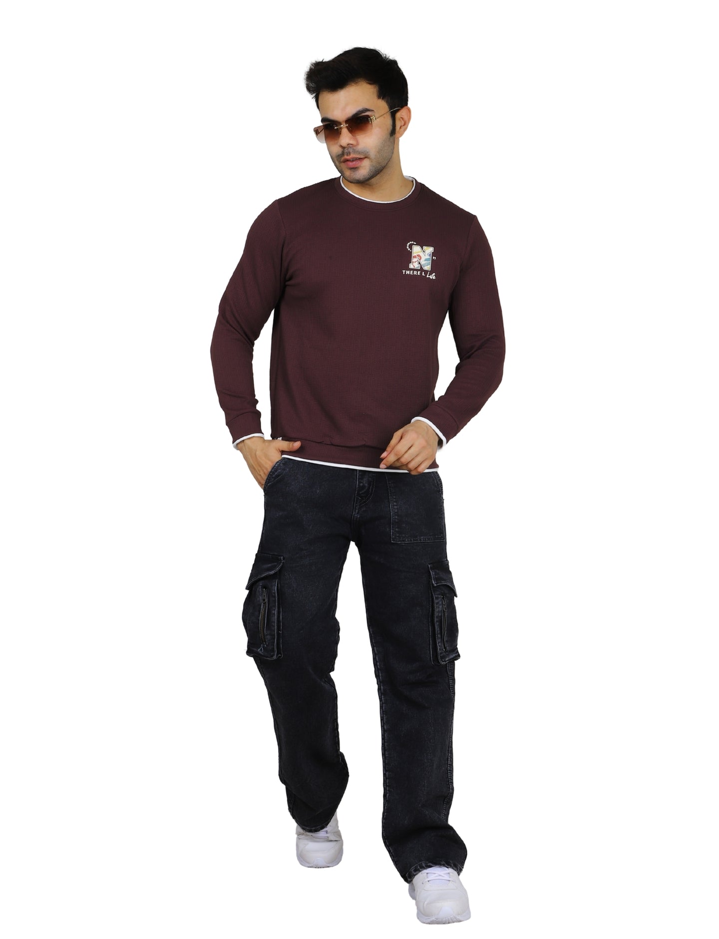 Men's Sweatshirt Full Sleeve Pullover Contrast Urban Edge Crew neck Plum