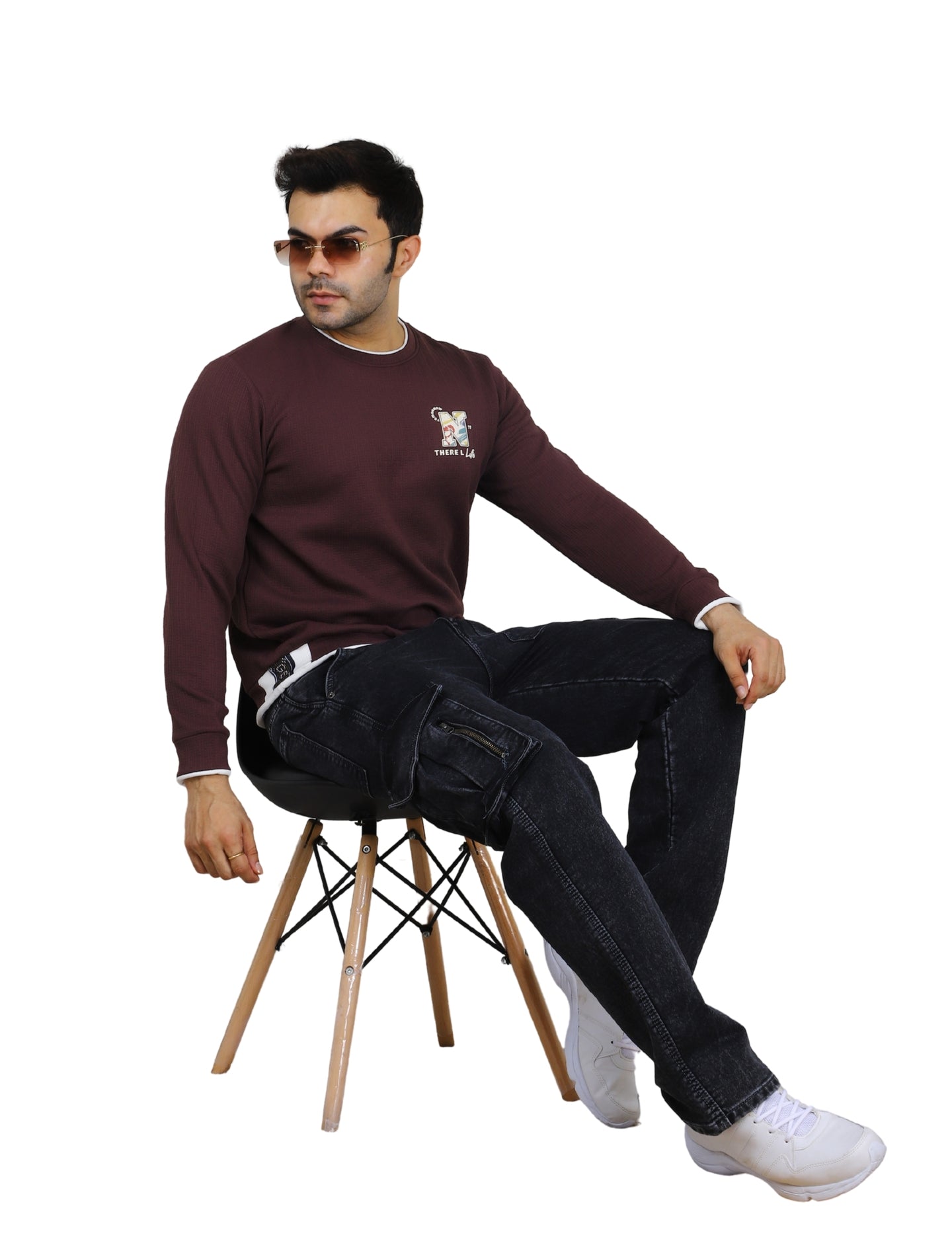 Men's Sweatshirt Full Sleeve Pullover Contrast Urban Edge Crew neck Plum