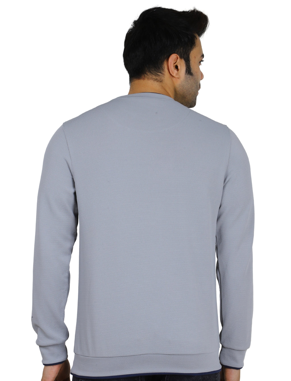 Men's Sweatshirt Neck Zip-Detail Crew Gridline Graphic Pullover Urban Texture Grey