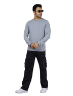 Men's Sweatshirt Neck Zip-Detail Crew Gridline Graphic Pullover Urban Texture Grey