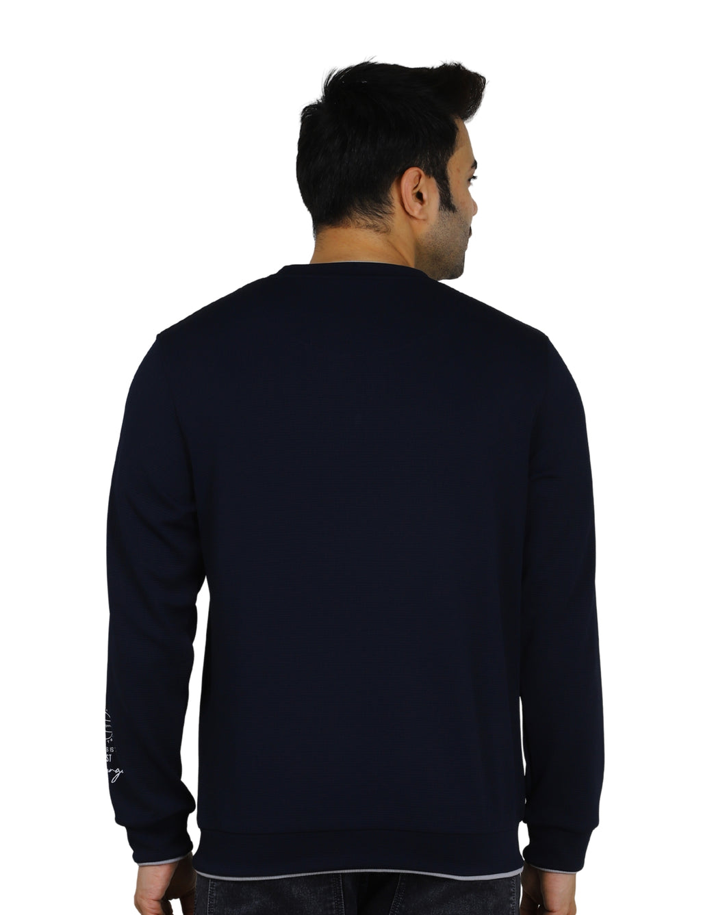Men's Sweatshirt Neck Zip-Detail Crew Gridline Graphic Pullover Urban Texture Navy
