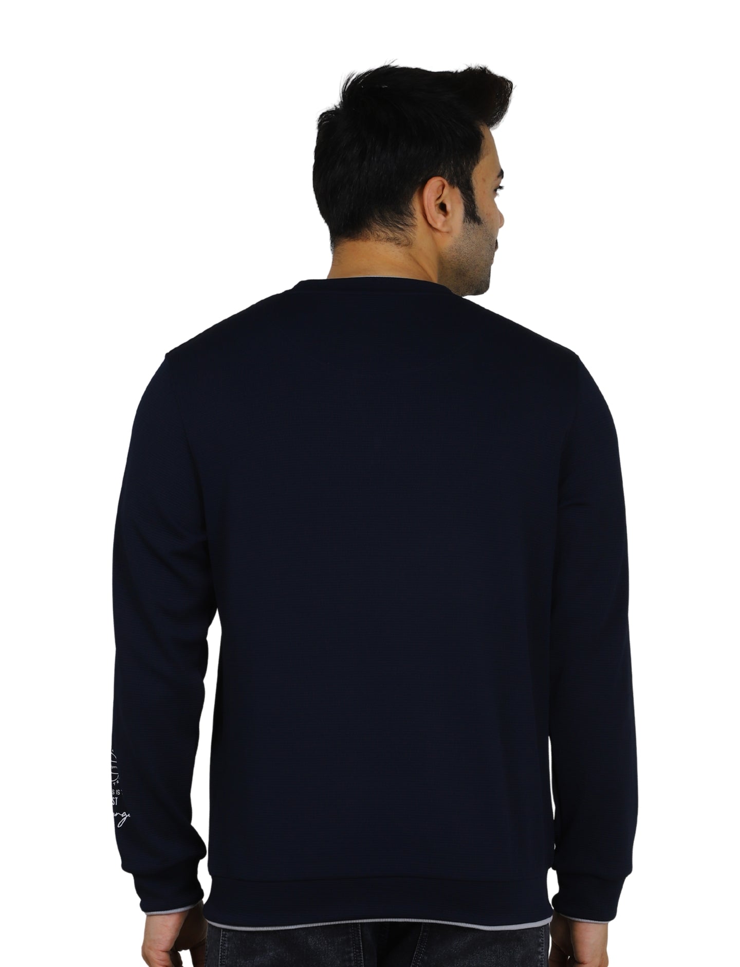 Men's Sweatshirt Neck Zip-Detail Crew Gridline Graphic Pullover Urban Texture Navy