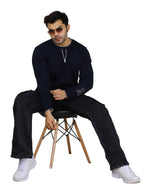 Men's Sweatshirt Neck Zip-Detail Crew Gridline Graphic Pullover Urban Texture Navy