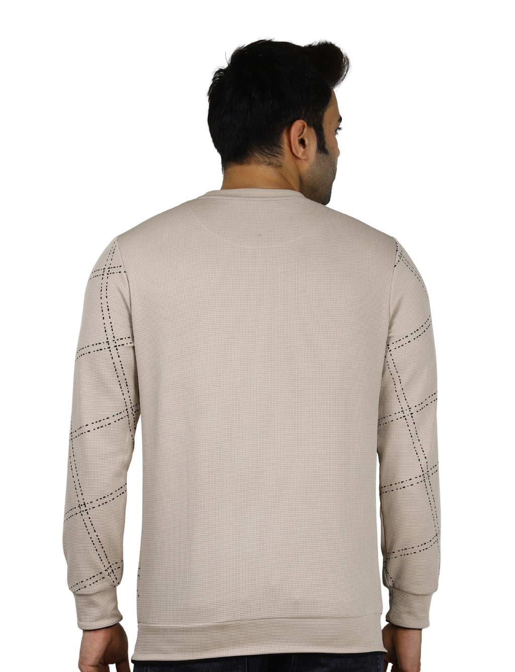 Men's Sandstone Grid Sweatshirt Full Sleeve Pullover Crew Neck Beige