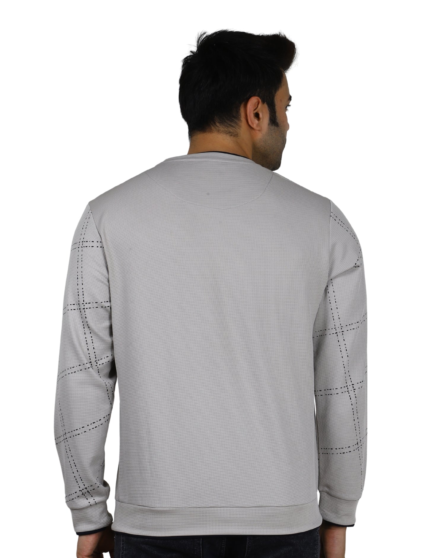 Men's Sandstone Grid Sweatshirt Full Sleeve Pullover Crew Neck Grey