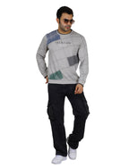 Men's Sandstone Grid Sweatshirt Full Sleeve Pullover Crew Neck Grey