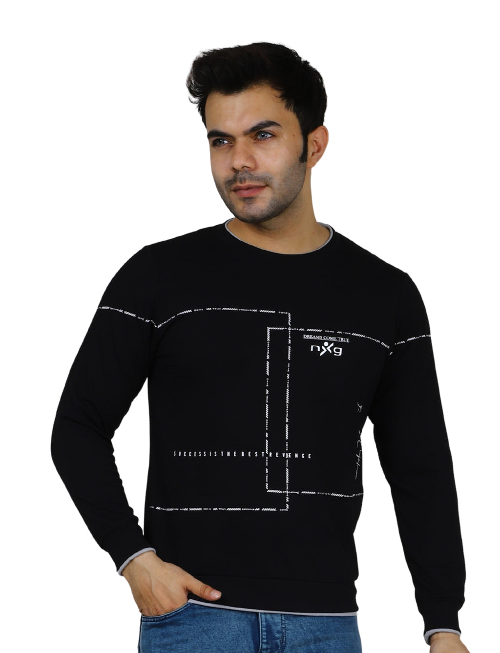 Men’s Gridlock Sweatshirt Full Sleeve Crew Neck Pullover for Casual Winter Wear Black