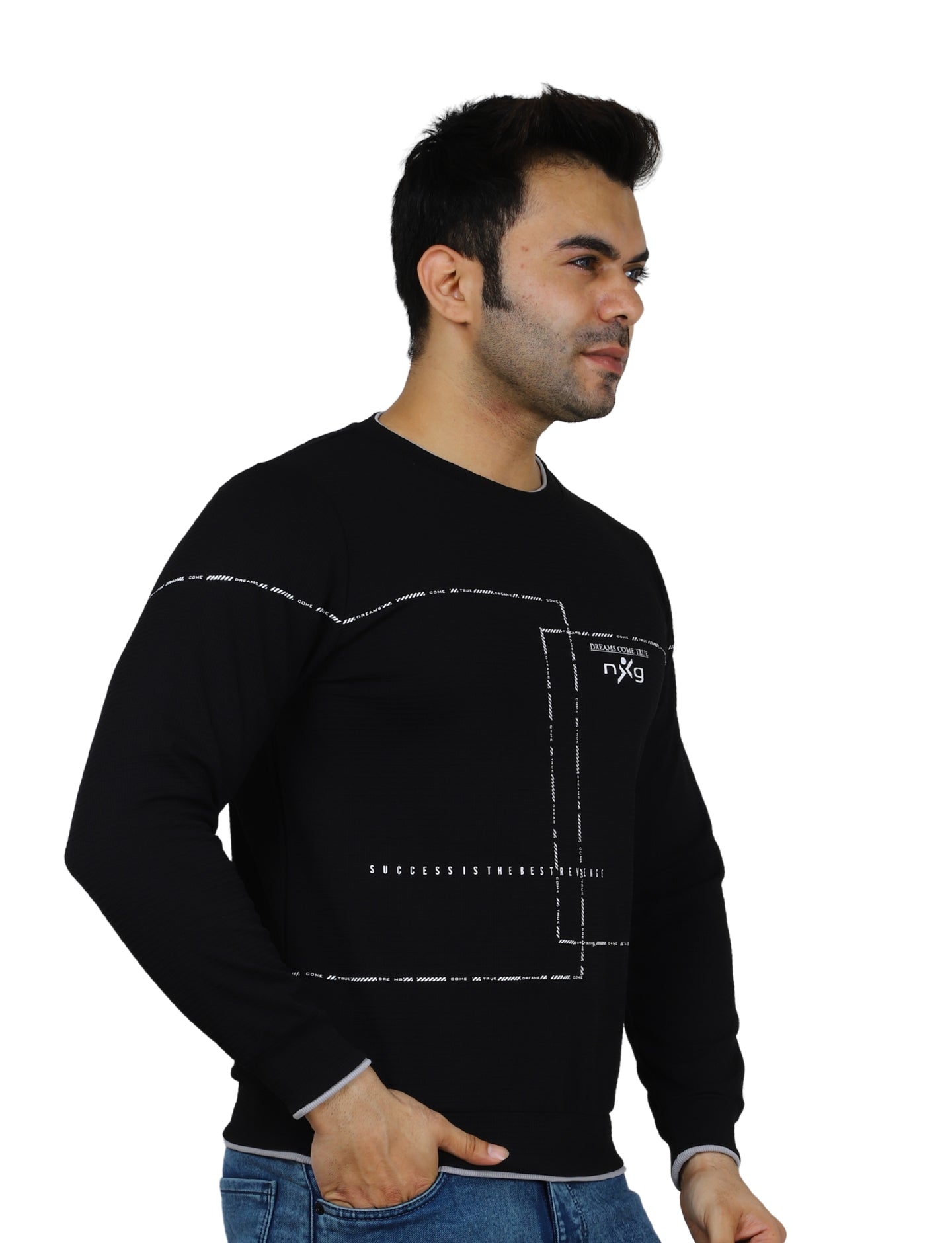 Men’s Gridlock Sweatshirt Full Sleeve Crew Neck Pullover for Casual Winter Wear Black