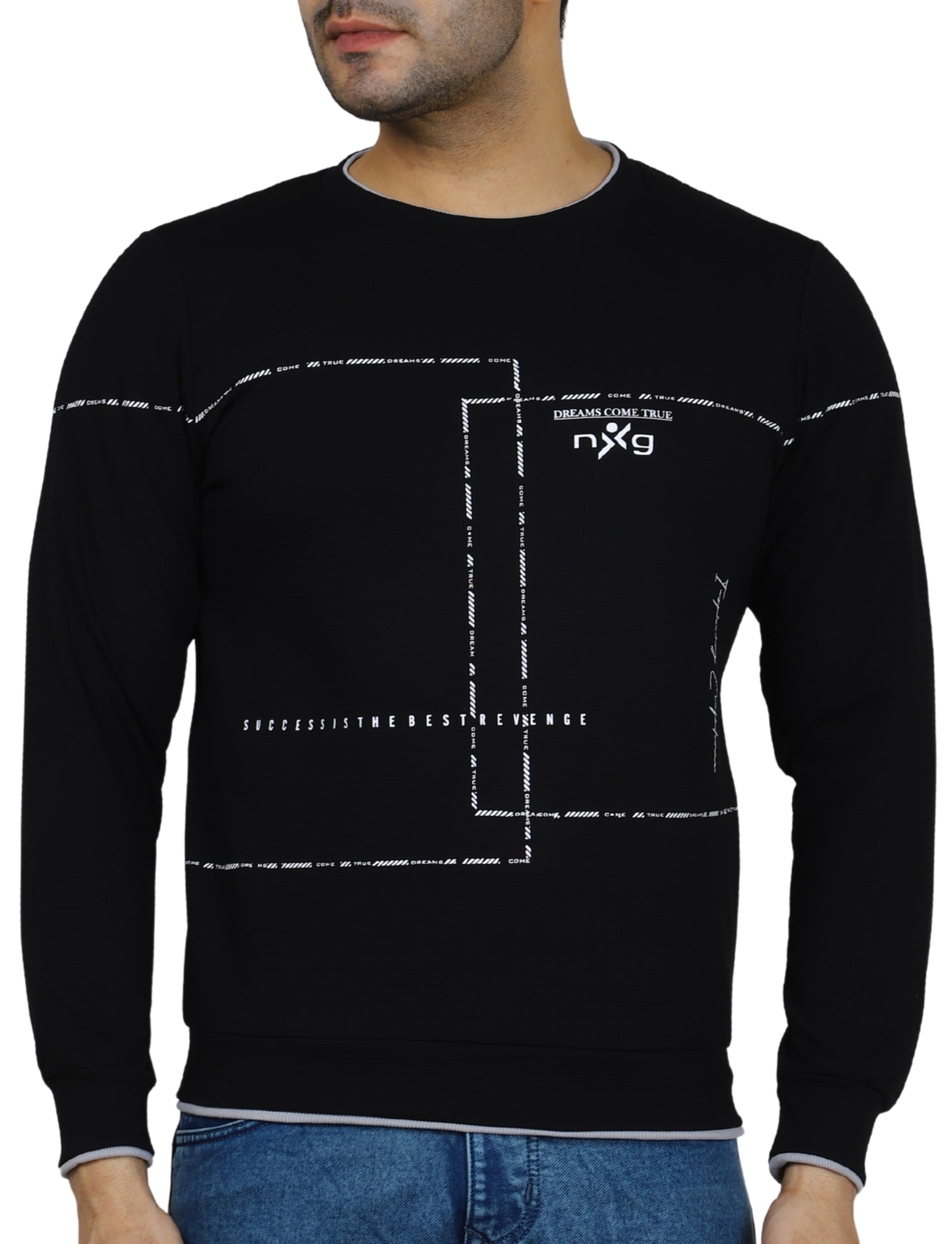 Men’s Gridlock Sweatshirt Full Sleeve Crew Neck Pullover for Casual Winter Wear Black