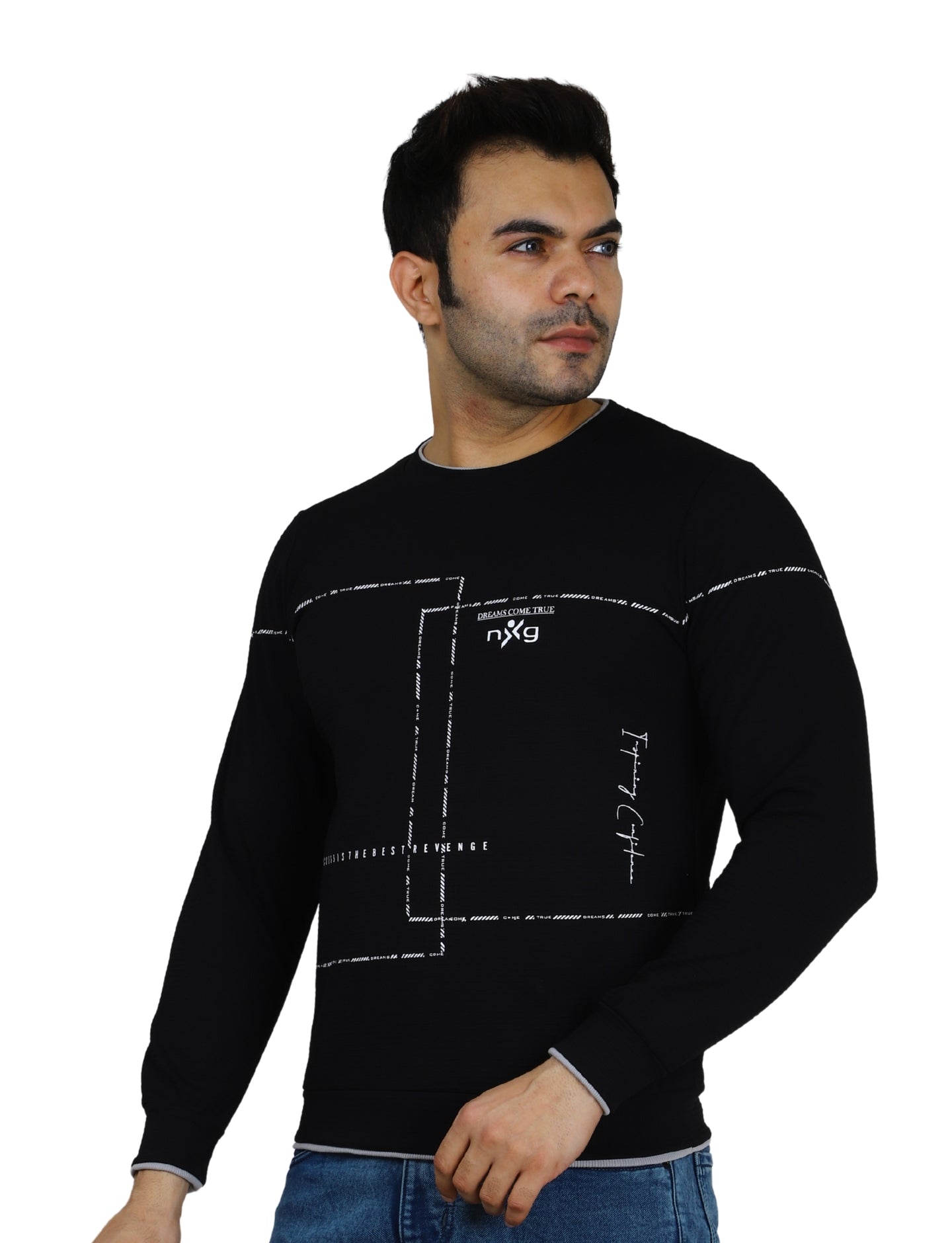 Men’s Gridlock Sweatshirt Full Sleeve Crew Neck Pullover for Casual Winter Wear Black