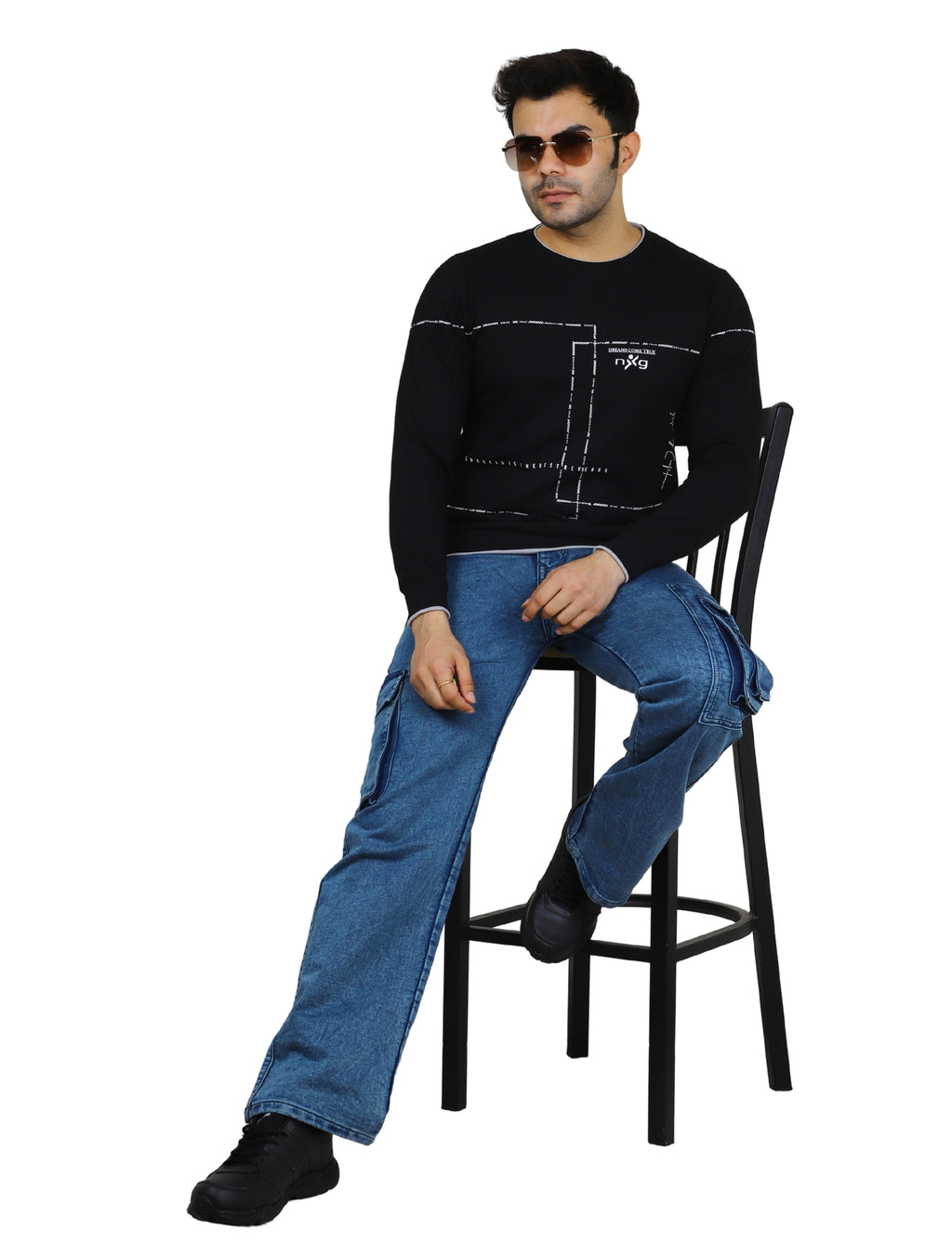 Men’s Gridlock Sweatshirt Full Sleeve Crew Neck Pullover for Casual Winter Wear Black