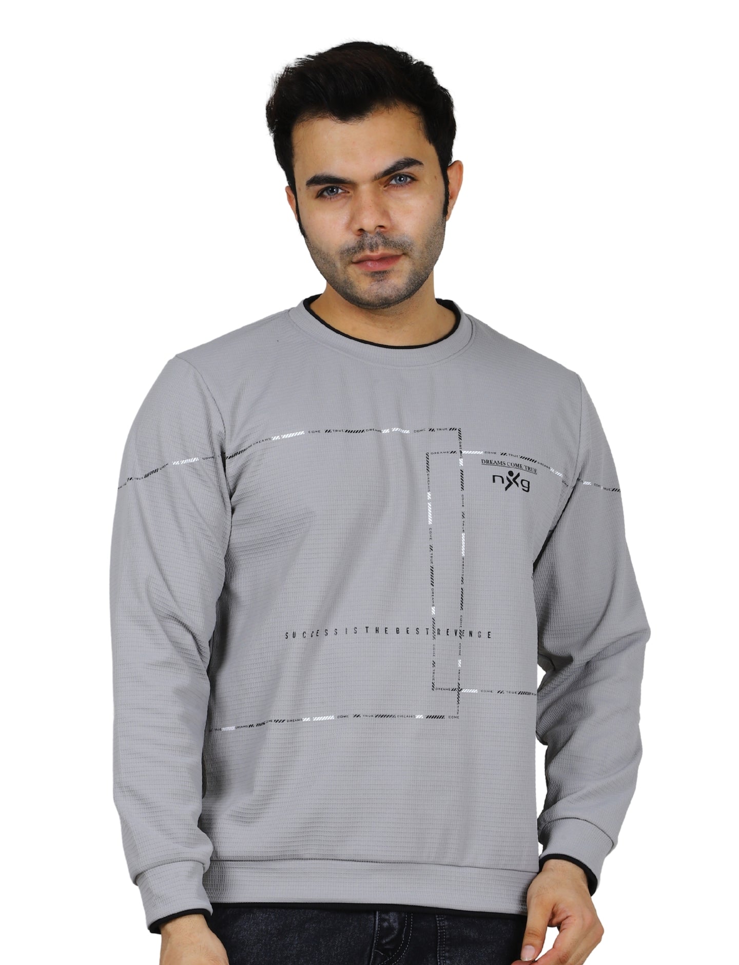 Men’s Gridlock Sweatshirt Full Sleeve Crew Neck Pullover for Casual Winter Wear Grey