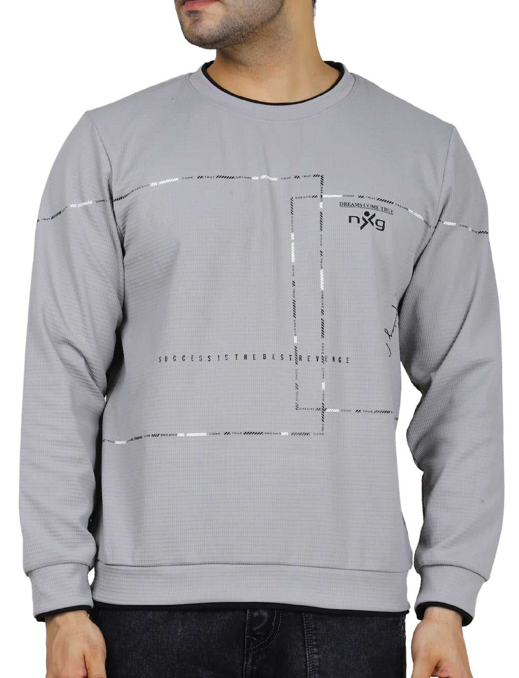 Men’s Gridlock Sweatshirt Full Sleeve Crew Neck Pullover for Casual Winter Wear Grey