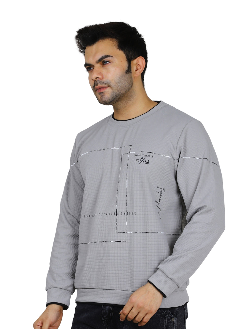 Men’s Gridlock Sweatshirt Full Sleeve Crew Neck Pullover for Casual Winter Wear Grey