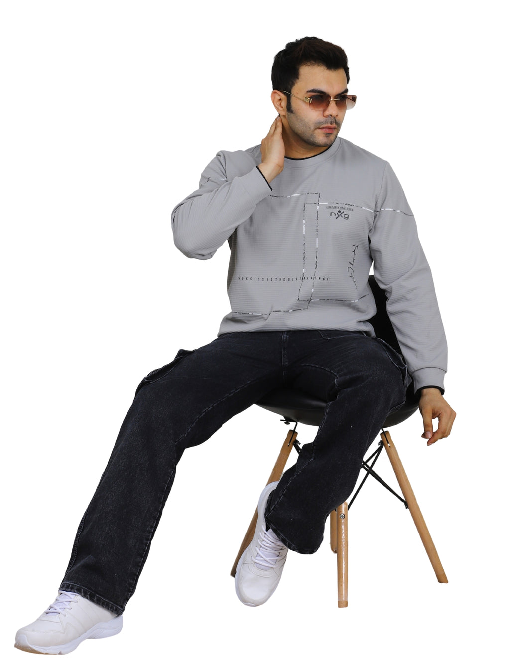 Men’s Gridlock Sweatshirt Full Sleeve Crew Neck Pullover for Casual Winter Wear Grey