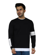 Men's Black Crew-Neck Pullover Sweatshirt with White Accents