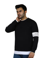 Men's Black Crew-Neck Pullover Sweatshirt with White Accents