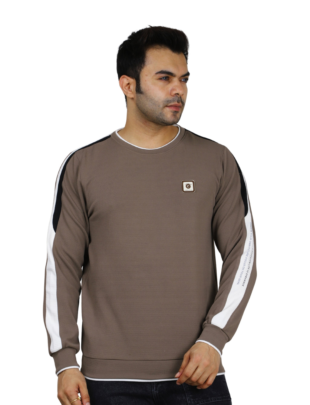 Men's Sweatshirt Full Sleeve Pullover Urban Crew Neck Mocha