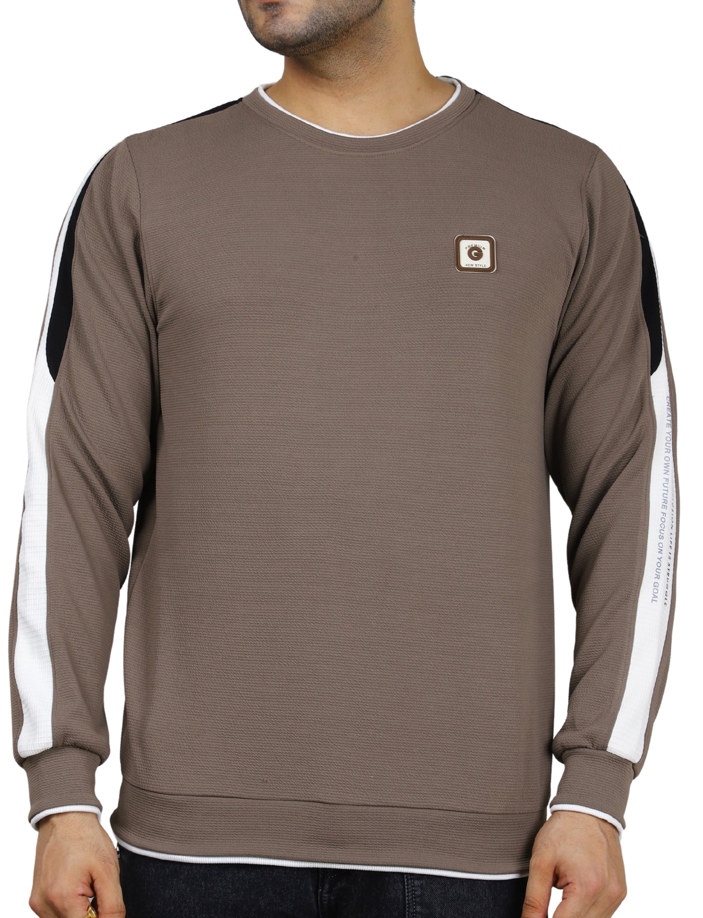 Men's Sweatshirt Full Sleeve Pullover Urban Crew Neck Mocha